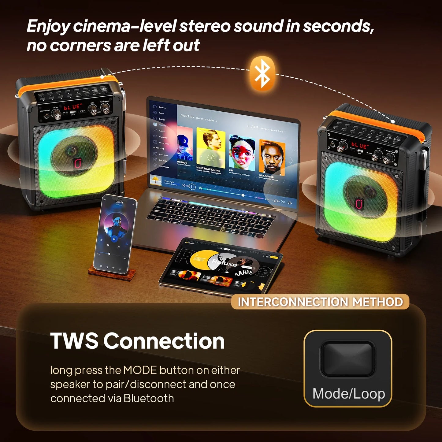 Tx06Karaoke Bluetooth Speaker with Microphone,High-Power Karaoke Outdoor Bass Audio,Karaoke Bluetooth Speaker Music Rhythm Light
