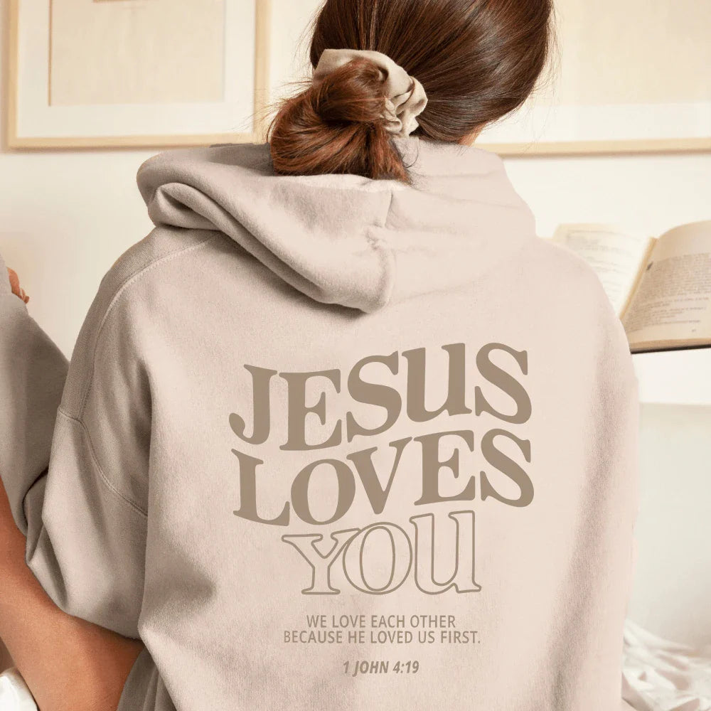 Jesus Loves You Print Hoodies for Women's Y2K Clothes Long Sleeve Fun Graphic Hooded Sweatshirts 2023 Fall Winter Pullover Tops