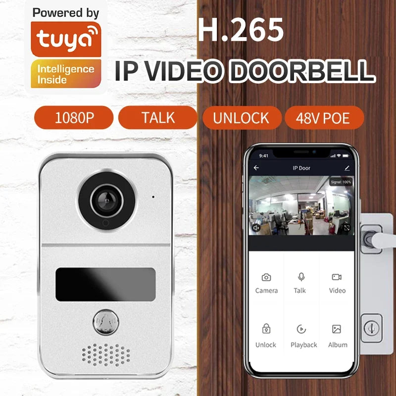 Tuya APP 2MP 1080P POE Wied WIFI IP  Doorbell  POE  Video Door Phone Intercom Visual Door Viewer Camera
