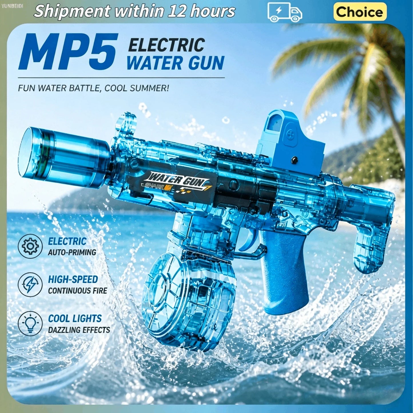 Electric Water Gun Simulation Shooting Water Gun with Recoil Flash Function Summer Outdoor Beach Game Toys Children Adults Gifts