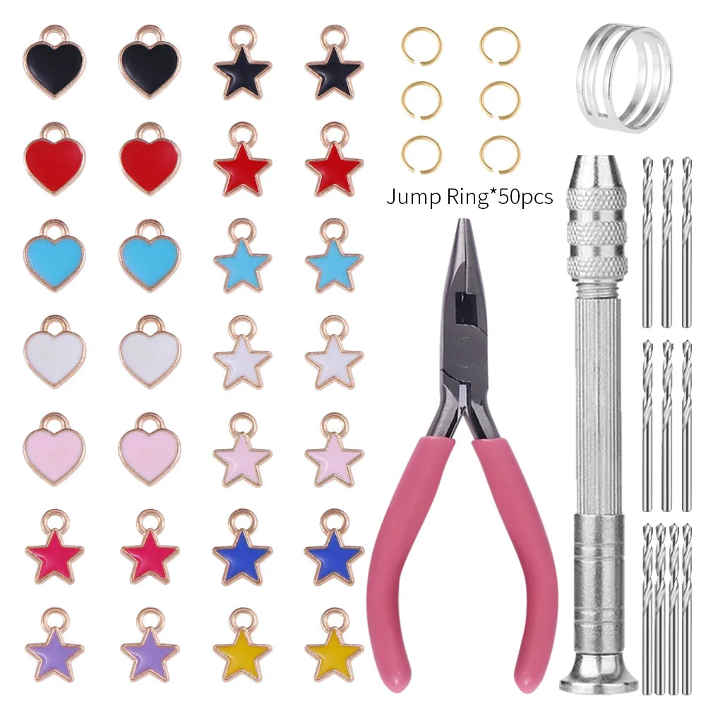 Nail Dangle Charm Piercing Tool kit about 900Pcs 6mm Jump Rings Metal Punk Design Piercing Nail Charms For DIY Nail Art Decor