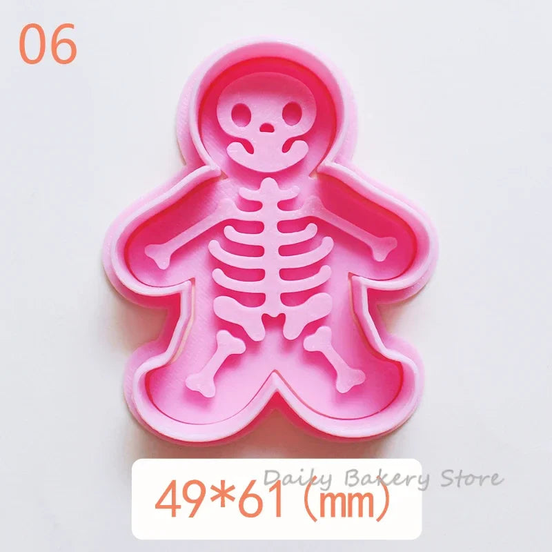Halloween Skull Cookie Cutters PLA Cartoon Pressable Gingerbread Man Biscuit Stamp Chocolate Mold Cake Decorating Tools