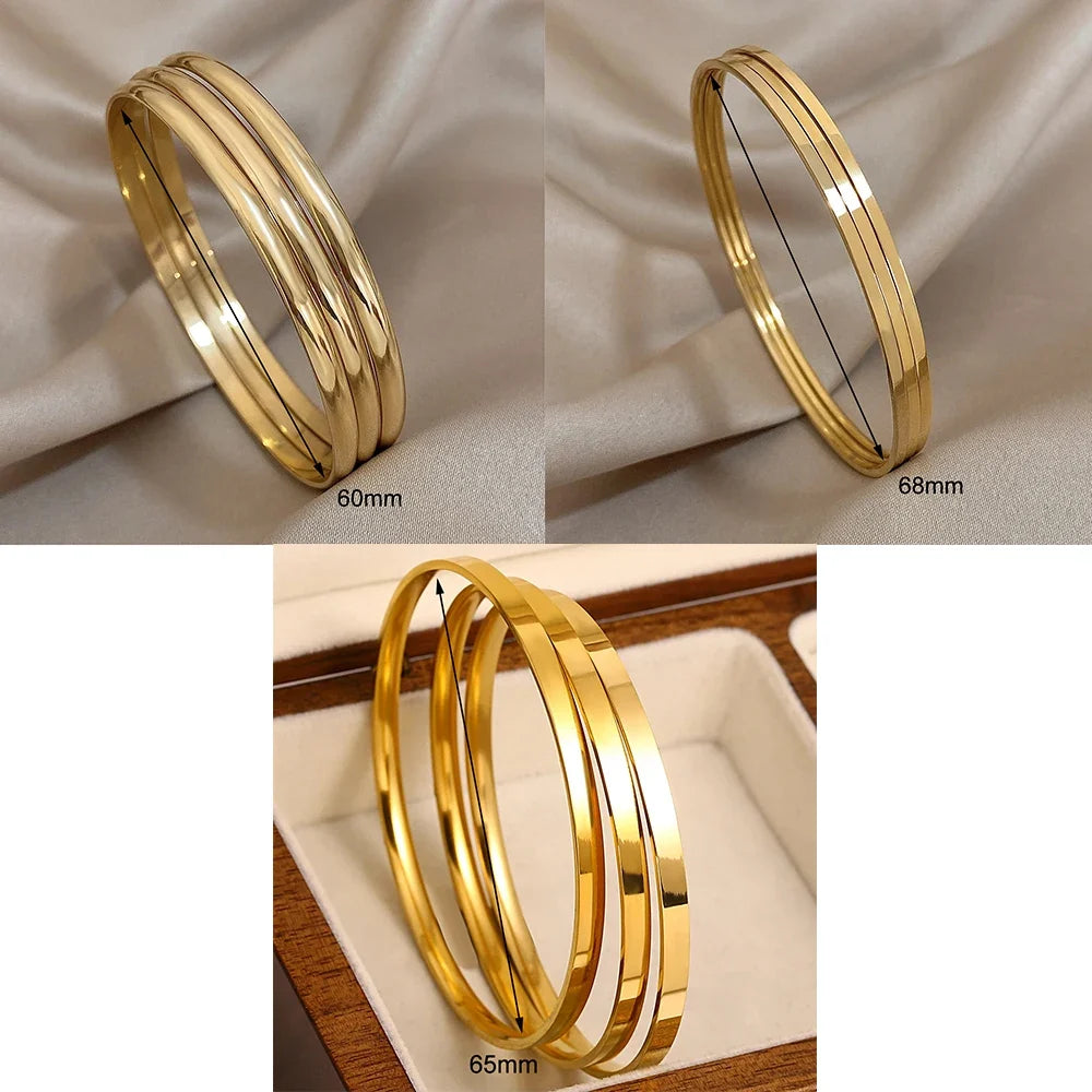 3pcs Glossy 18K Gold Plated Stainless Steel Bangle Bracelet for Women