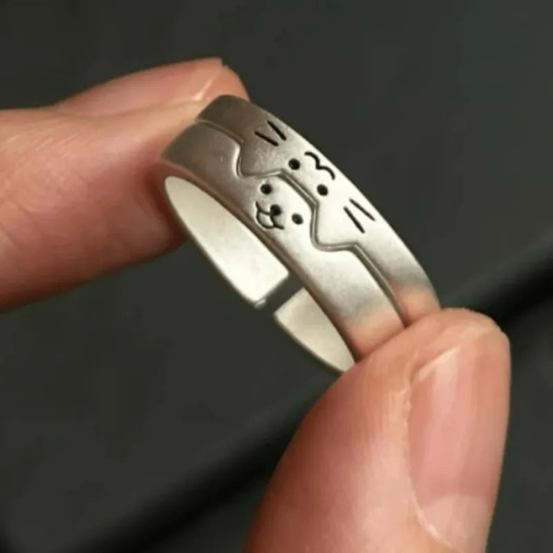 2pcs Kawaii Cat Dog Animal Couple Ring Fashion Size Adjust Lover Rings