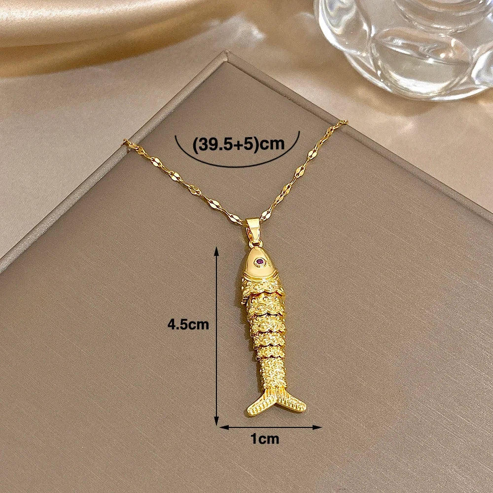 18K Gold Plated Stainless Steel Fish Pendant Necklace for Women