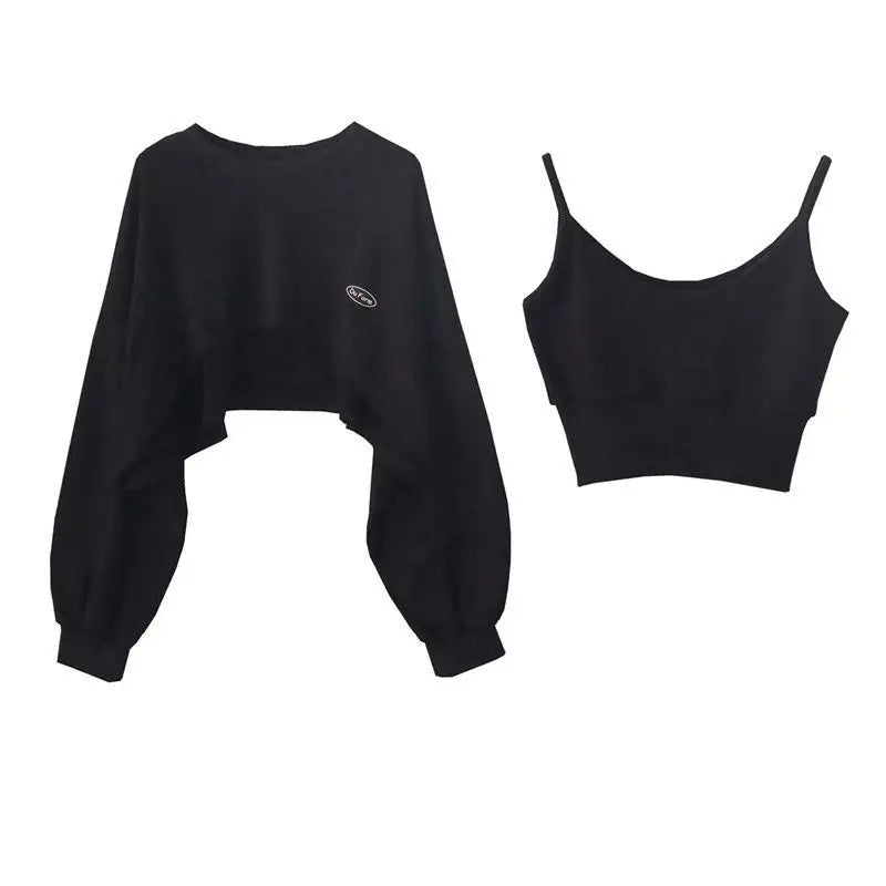 Two Piece Top Spring and Autumn Short Sweater Women's Spicy Girl Style Design Sense Bat Sleeve 2023 New Popular Coat