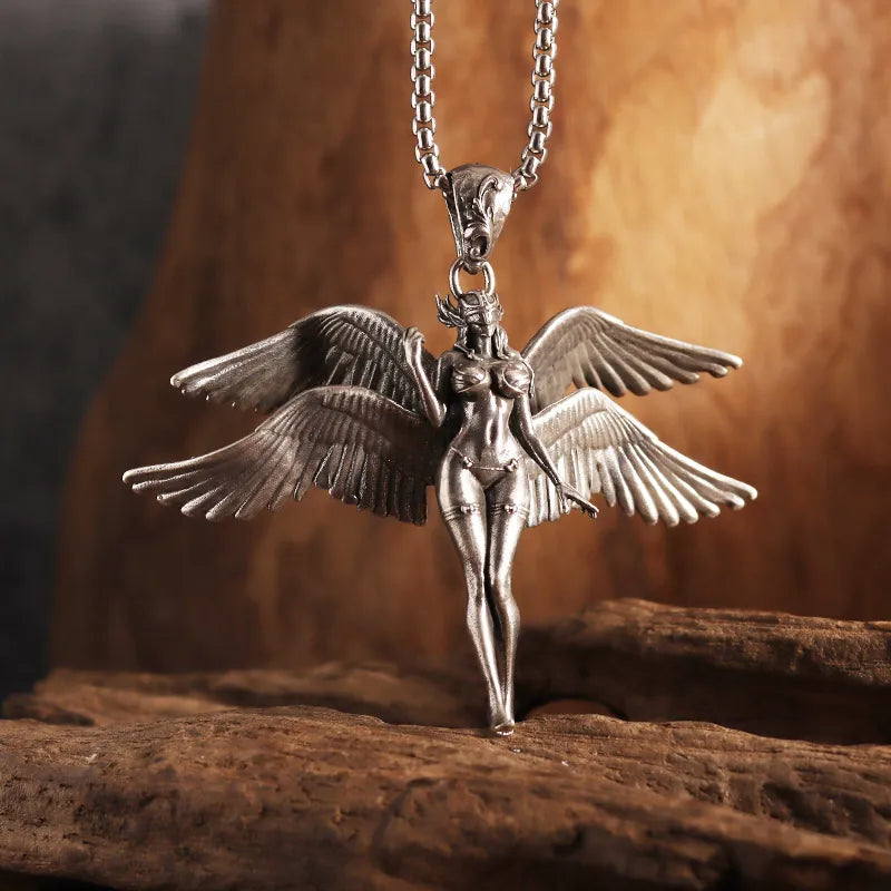 Gothic Wings Grim Reaper Pendant Half Body Skull Necklace Biker Punk Rock Jewelry Halloween Gift