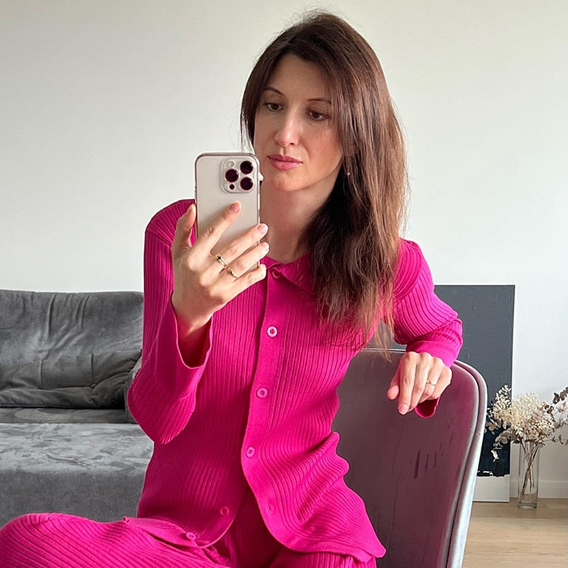 EtherealBe Pink Ribbed Set — trendy lounge sets for women
