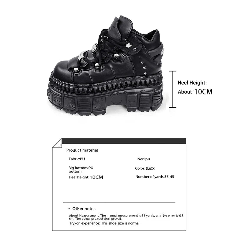 2025 Woman Sneakers New Punk Style Women Shoes Gothic Ankle Rock Boots Lace-up Heel Height Platform Shoes Woman Metal Decor