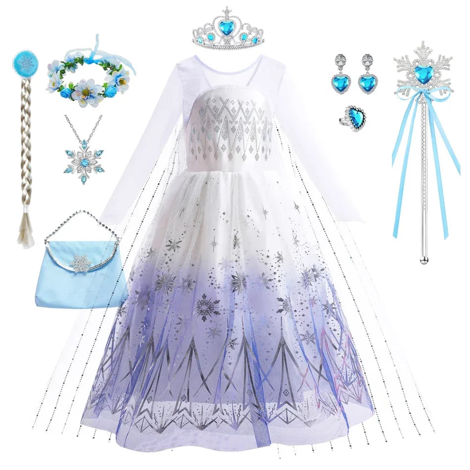 White Elsa Dress for Girls Children Princess Fancy Costume Party Carnival Dress Up for Girl Christmas Birthday Cosplay