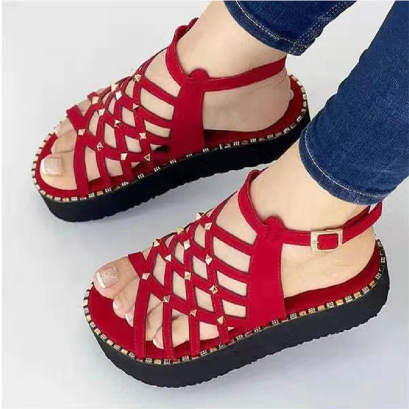 Women's Rivet Sandals 2022 Summer New Fashion Buckle Platform Roman High Heels Casual Sports Beach Wedge Sandals Chaussure Femme