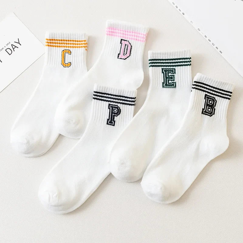 5 Pairs Women Fruit Print Socks Set Cute Casual Korean Fashion Kawaii Japanese Style Pumpkin Strawberry Banana Peach Avocado Sox