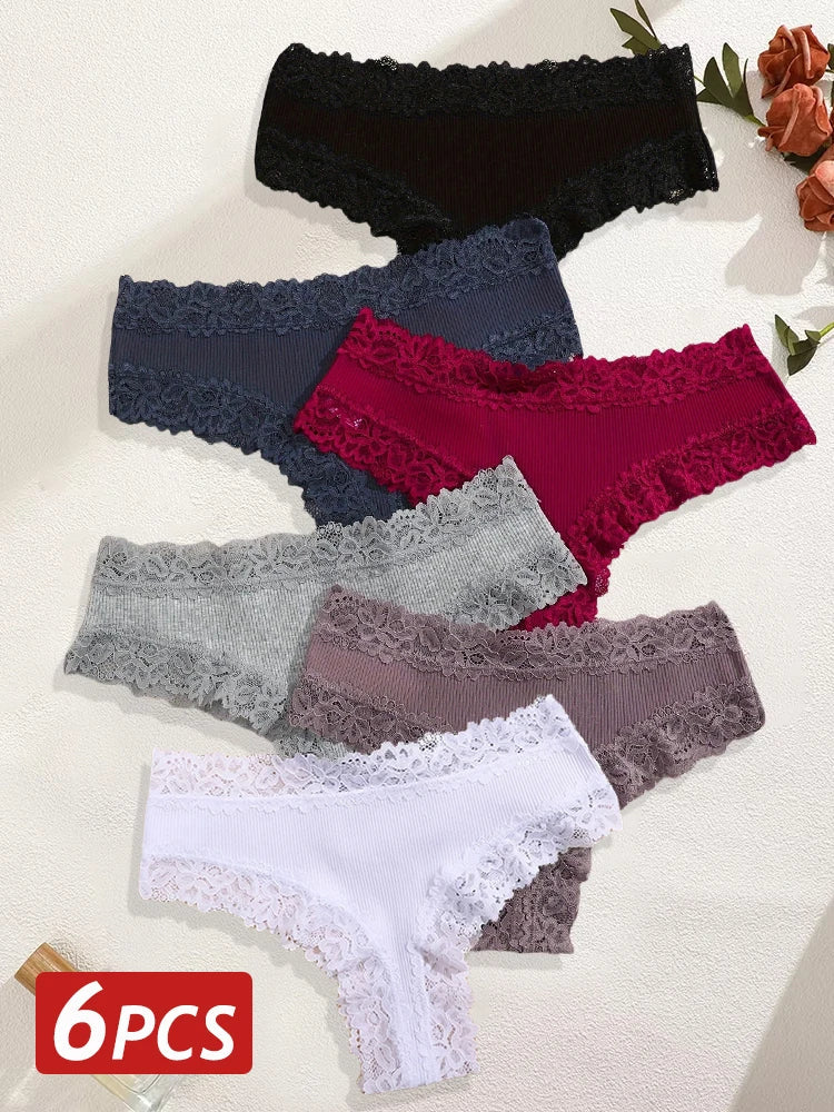 6PCS/Set Women Sexy Lace Brazilian Panties, Low-Waist Elastic Underwear S-XL.
