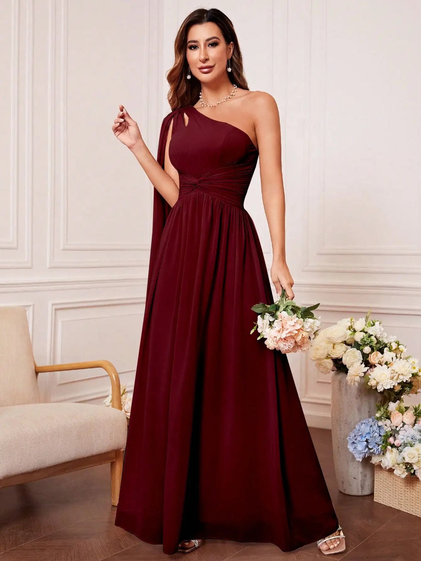 Unithorse One Shoulder Cut Out Twist Front Bridesmaid Dress