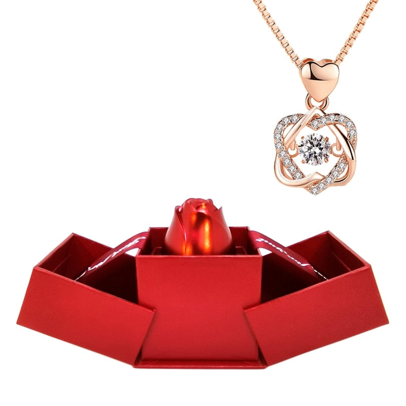 Rose Holder Eternal Love Necklace Set Romantic Rhombus Zircon Pendant With Immortal Valentines' Day Gifts