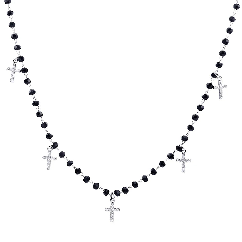 Fashion Double Layer Black Crystal Beads Necklace For Women Stainless Steel Star Choker Necklace Women's Jewelry femme Bijoux