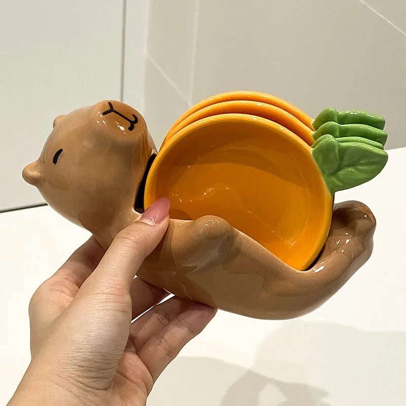Home-use simple dipping dish set with creative cartoon design.