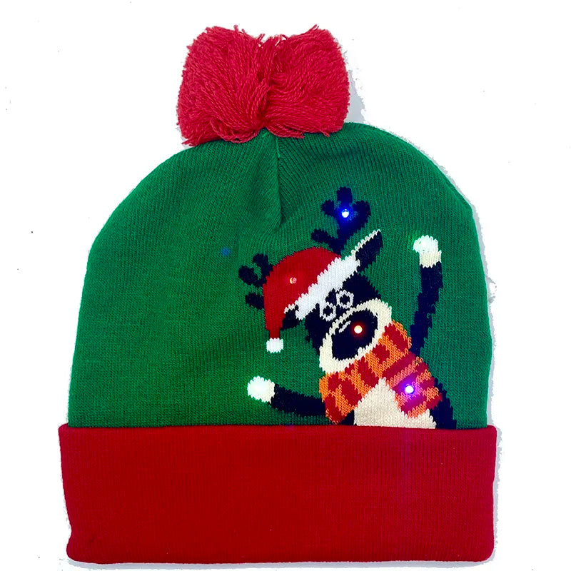 LED Christmas Hat Creative Flashing Led Light Knitted Hat Snowman Winter Warm Color Knitted Cap Christmas Gift