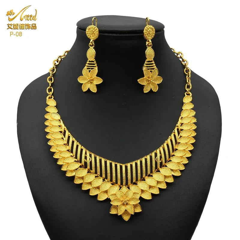 ANIID African 24K Gold Plated Jewelry Sets For Women 2PCS Set
