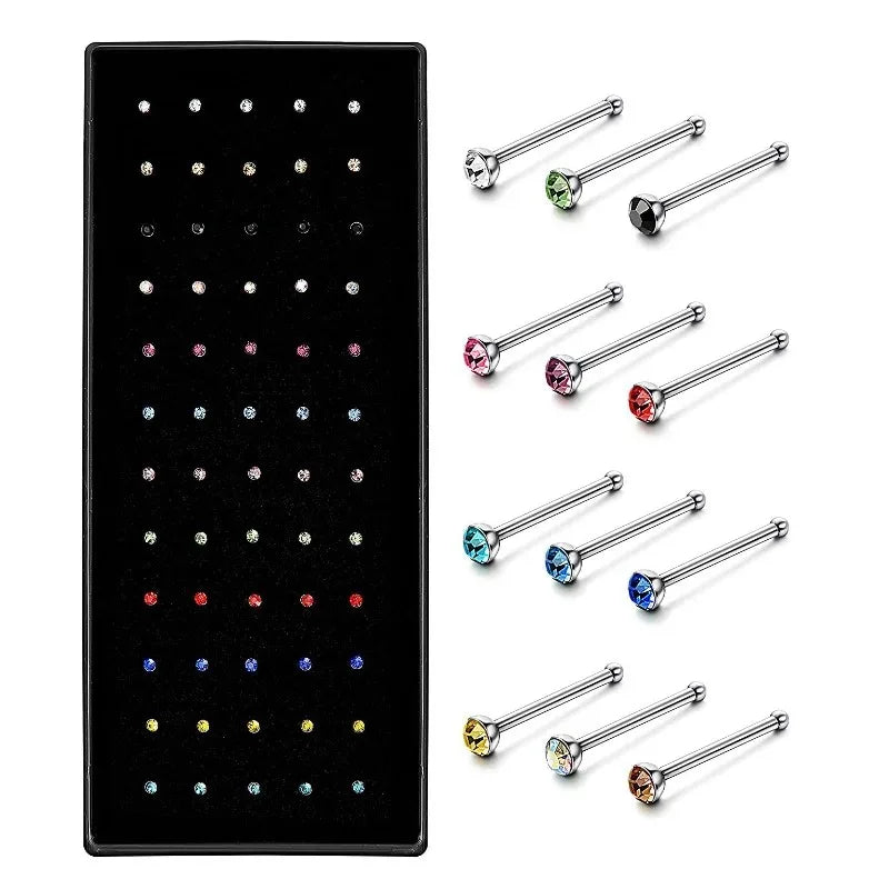 40/60pc Stainless Steel Straight L Nose Stud for Women Nose Ring Set