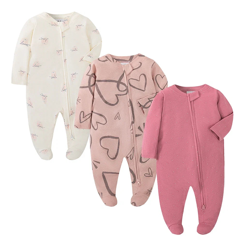 Unisex Newborn Baby Footed Pajamas Long Sleeve Zipper Romper Cotton Jumpsuit Solid White 0-12 Months Fashion Baby Clothes