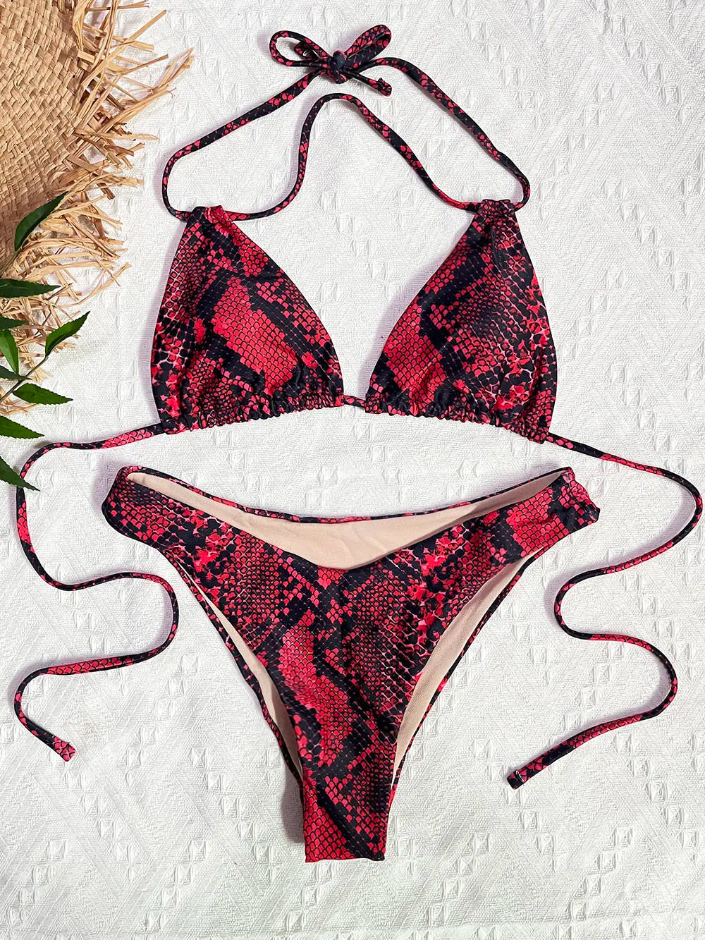 Lady's clothing sexy snake swimsuits bathing swimming suit for women bikinis brazilian set bikini padded print push up green red