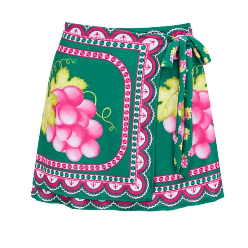 Retro Green Bikini Printed Fashion One Piece Swimsuit And Cover Up With Skirt Tight Women's Bandage Summer Beach Luxury Elegant