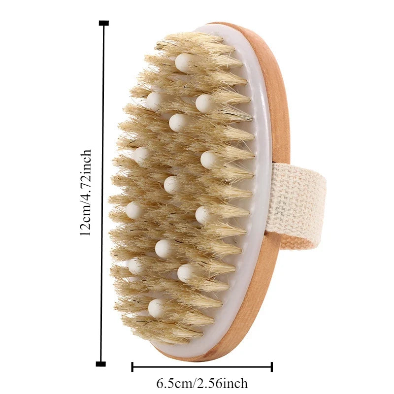 Handheld portable shower brush Natural Wooden Wet Dry Skin Body Bristle Brush Soft SPA Brush Bath Massager