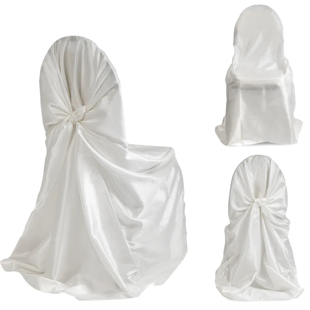 BITFLY Self Tie Satin Chair Covers Wedding Banquet Party Decoration Annual Dinner Supplies Universal Home Decor