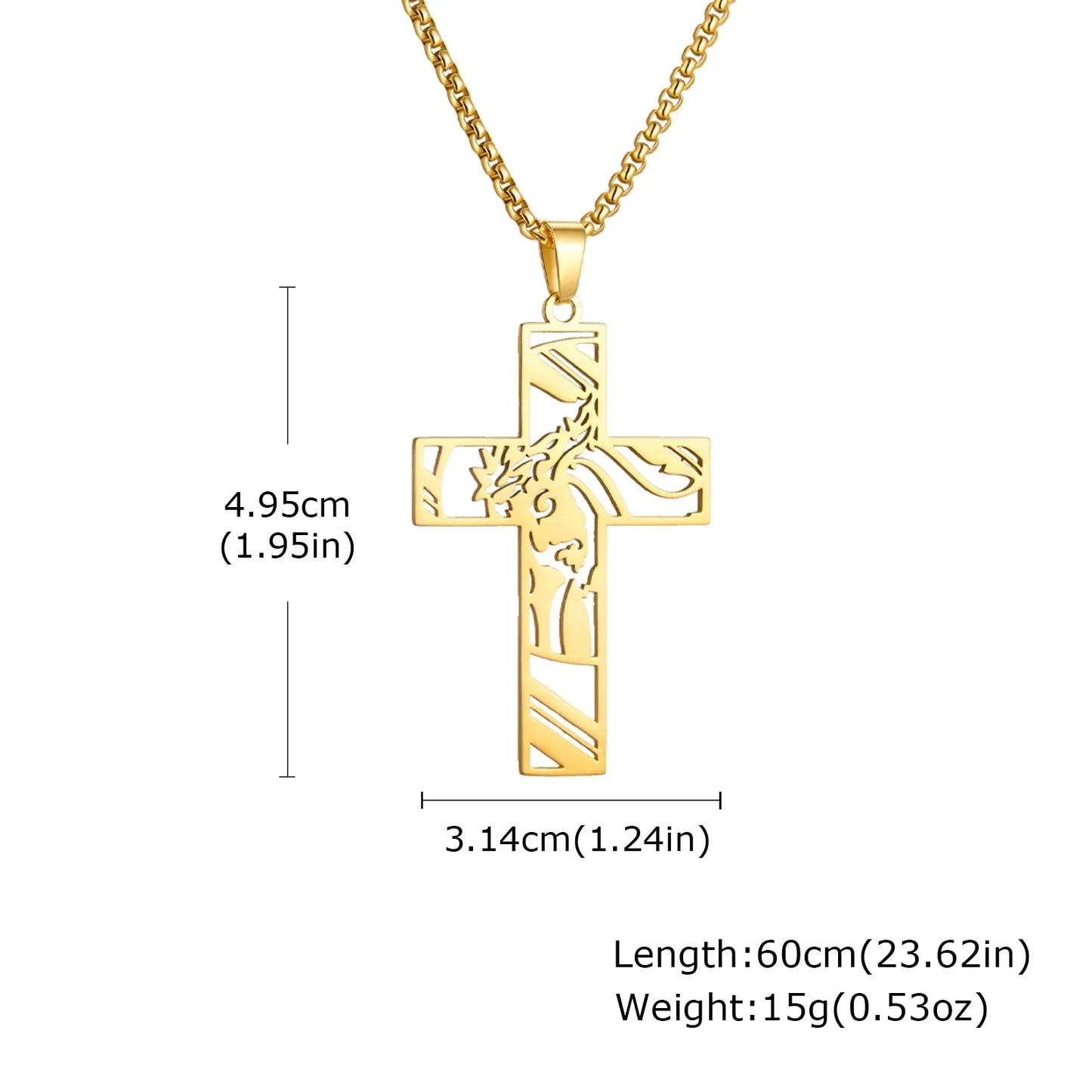 Stainless Steel Cross Necklace Catholicism Jesus Pendant Gold Color Collar Church Prayer Faith Jewelry for Men Women Gift