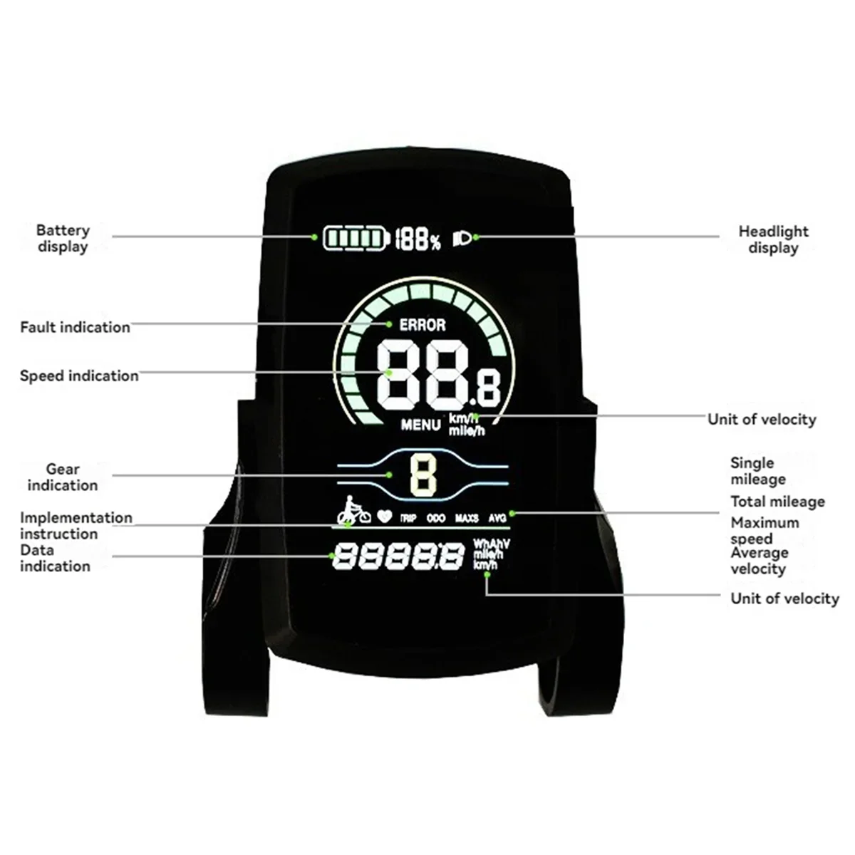 New Ebike 80C LCD Meter Intelligent Control Panel Display Speed Control Panel E-Bike Instrument Electric Bike Controller