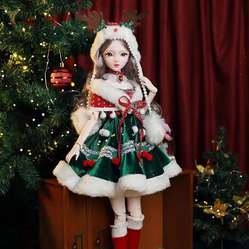 60CM BJD Doll 1/3 Ball Jointed Doll Cute Madeup Face Full Set With Christmas Suit DIY Toys Gift For Girl  Figures Dolls