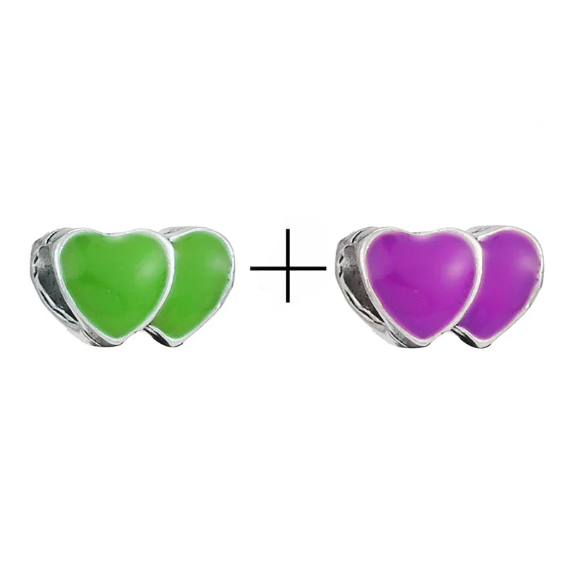 BRACE CODE 2Pcs/Lot Pan Spring New Purple Charm Love Floral Diy Beads Pendant Making Men's Women's Children's Fine Bracelets