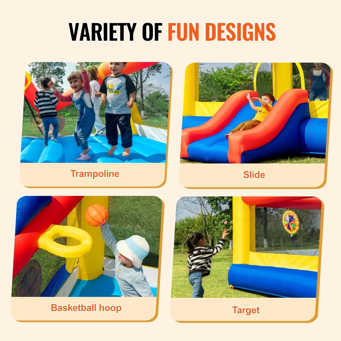 VEVOR Inflatable Bounce House Outdoor High Quality Playhouse Trampoline Jumping Bouncer with Blower Slide and Storage Bag Castle