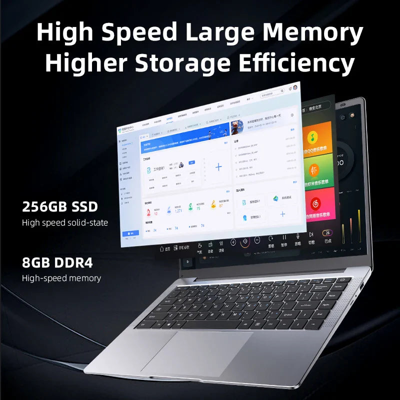 BYONE 14 Inch Low Price Laptop, Intel Celeron N4000 8GB RAM, 256GB, 512GB, SSD HD Screen, Office Learning Portable Laptops.