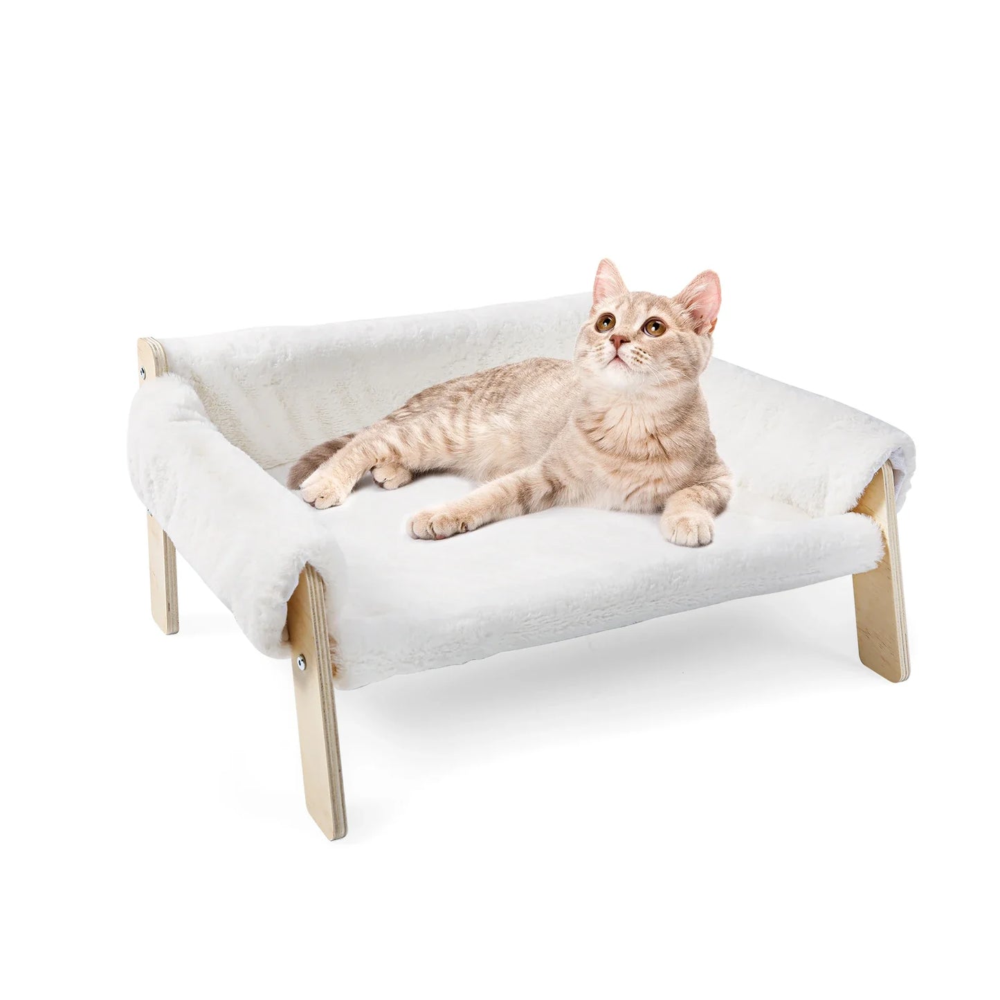 Large Cat Bed Sturdy Wooden Leg Raised Plush Cat Sofa Bed Kitten Bed for Indoor Cats - Soft Cat Couch