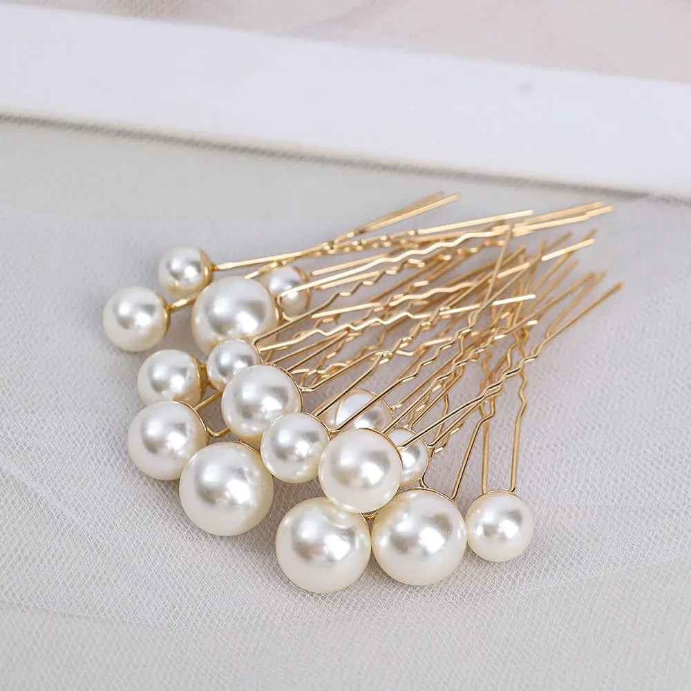 Pearl Bridal Tiara Hair Accessories Women U-shaped Pin Metal Barrette Clip Hairpins Simulated Wedding Hairstyle Design Tools