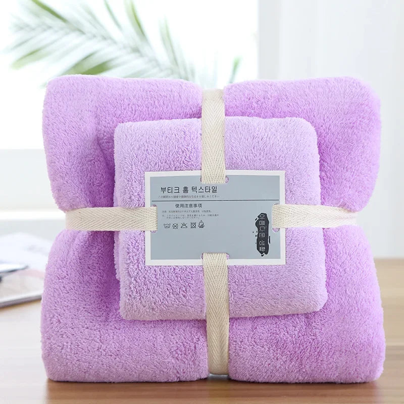 2pcs Set Luxury Super Large Towel Coral Fleece Bath Towel  Set for Adults 70x140cm 35x75cm