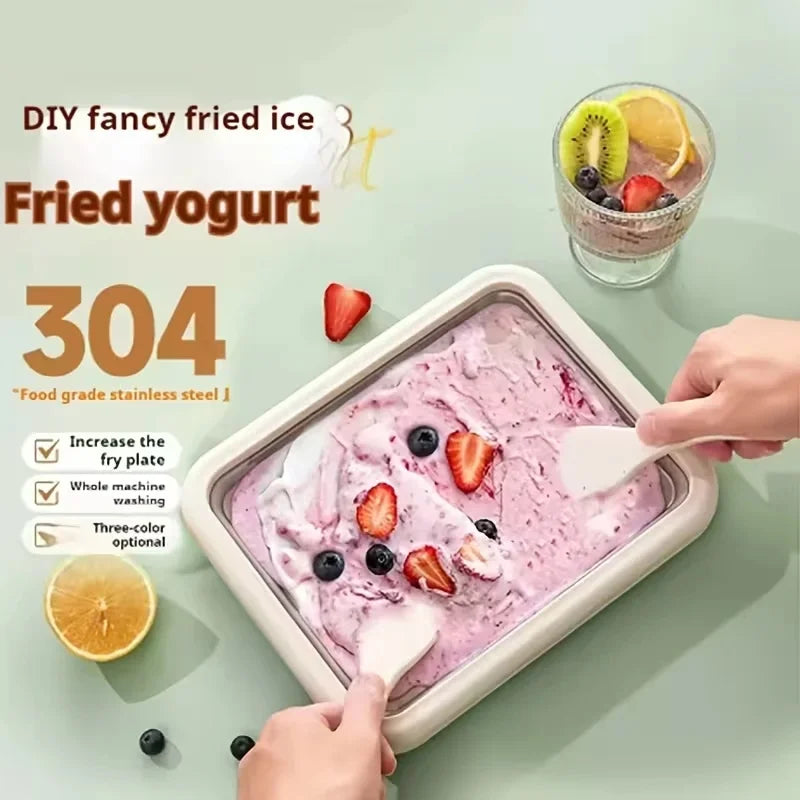 Instant Rolled Ice Cream Pan with Scraper, DIY Frozen Yogurt Sorbet Stir Fry Ice Making Machine