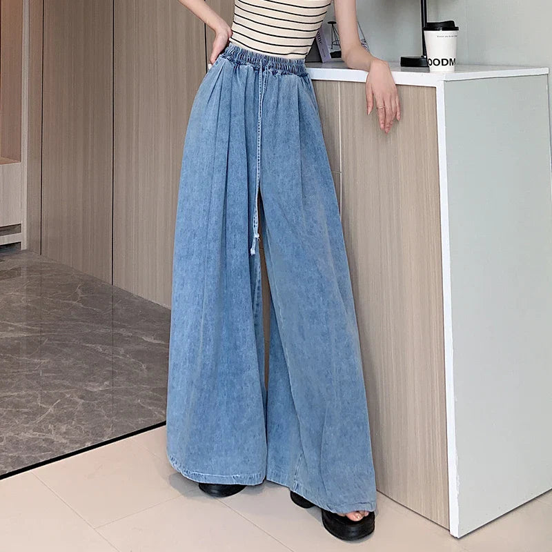 Blue Jeans Women Y2K Hip Hop Vintage High Waisted American Style Jeans Streetwear Casual Loose Large Size Wide Leg Denim Pants