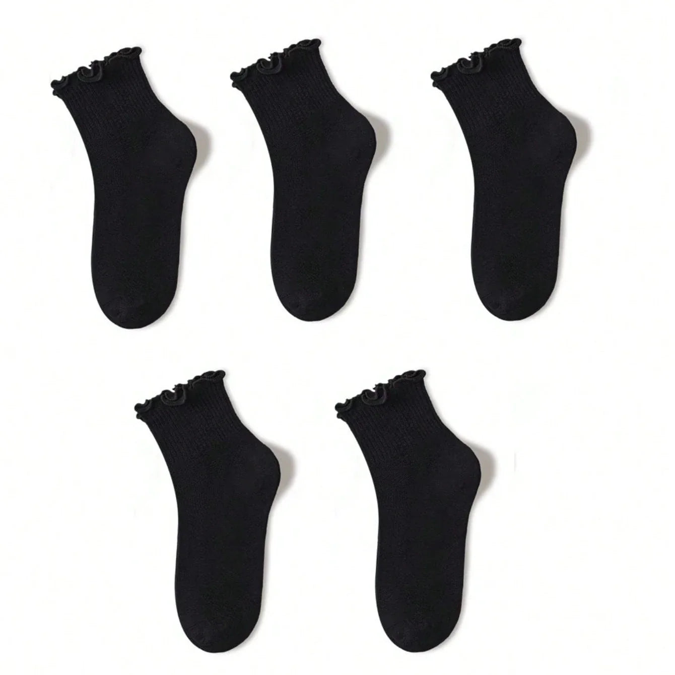 Women's Crew Socks with Ruffles, White and Black, Comfortable, Breathable, Moisture-Absorbing and Sweat-Wicking