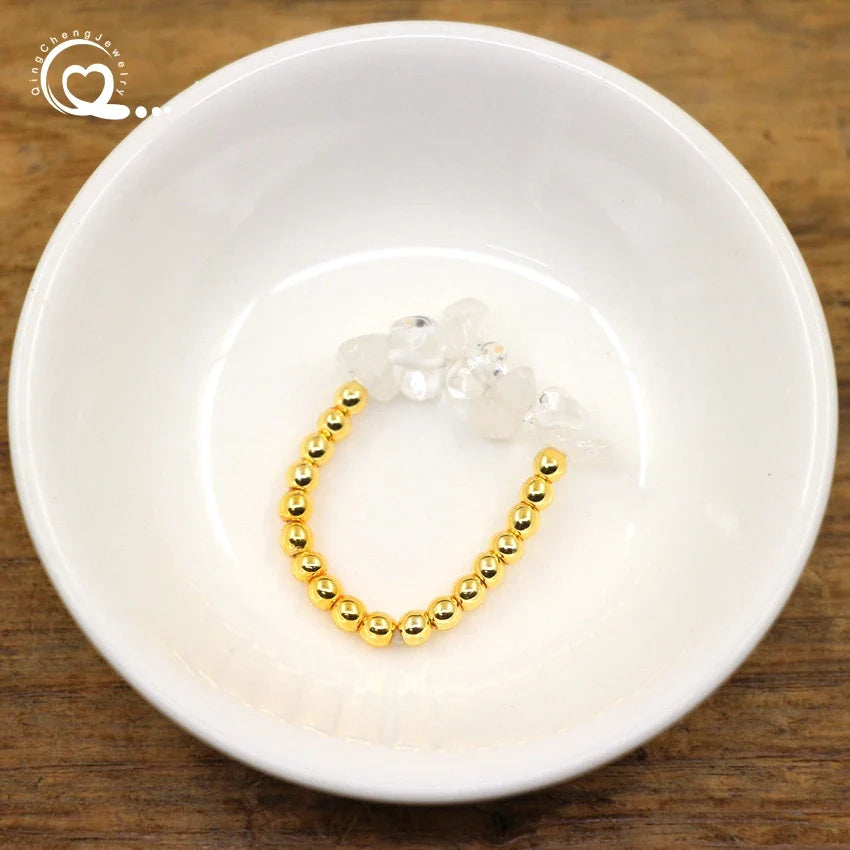 Healing Crystal Chip Stackable Rings Golds Brass Round Beads Natural Stone Gravel Stretchy Ring Fashion Women Jewelry,QC4218