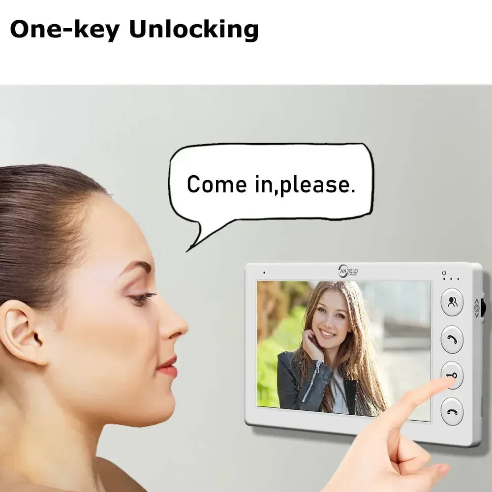 ANJIELO SMART 2/3/4 Unit Multi Apartments Intercom Video Doorbell with RFID Card Unlock 7inch 4Wired Video Door Phone System