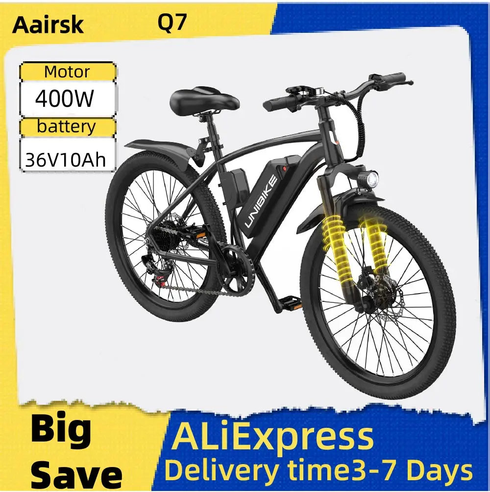 Q7 Adult E-bike 400W Motor,36V 10Ah Battery, Electric 26 Inch Fat Tire E-Mountain bike.
