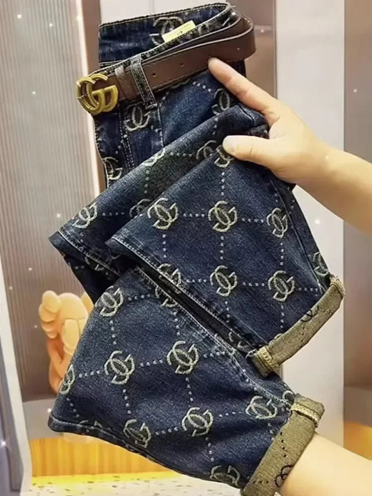 Women's Jeans For Autumn And Winter, High Waist, Loose Fit, Slim Fit, Shopping And Leisure, High-end Brand Pants, 2024 New Item