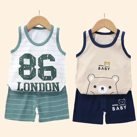 Children Sets Kids Clothes Boys Girls Summer Children's Clothing baby Cotton Sleeveless Set