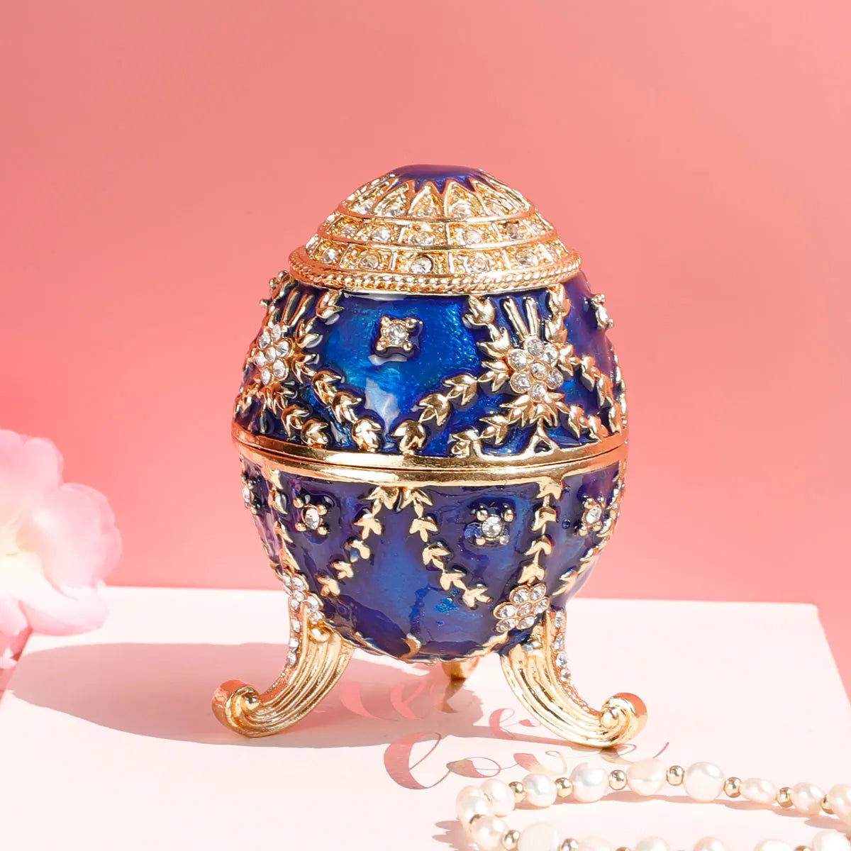 Faberge Egg Style Hand Painted Decorative Trinket Box with Hinged, Classic Ornaments Home Decor, Unique Easter Day Gift