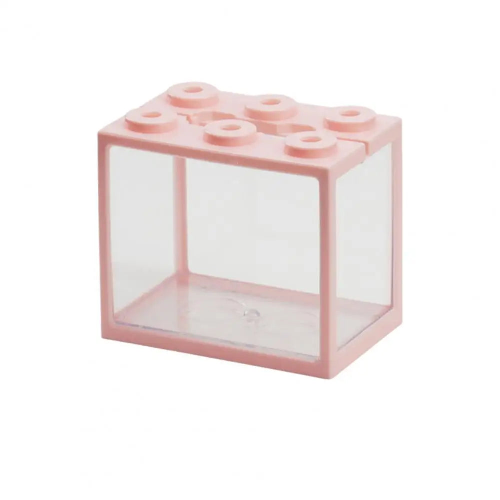 Fish Tank  Cute Building Block Design Desktop Mini Aquarium  Plastic Desktop Fish Tank Fish Pond Pet Box Пейзаж Аквариума