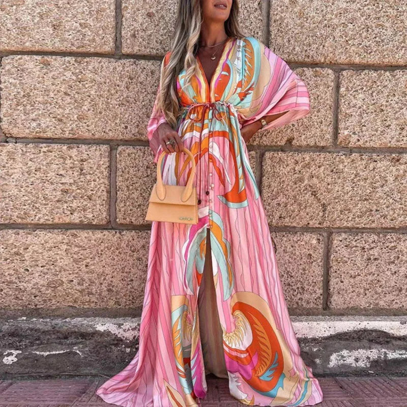 Women's Sexy V-neck Strap Single Breasted Beach  Women's Dress