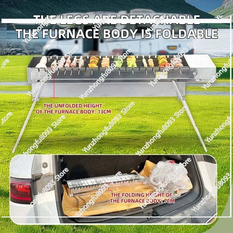 Camping Grill Rack Automatic Flipping Barbecue Machine, Folding Charcoal BBQ Machine Outdoor Camping Tool